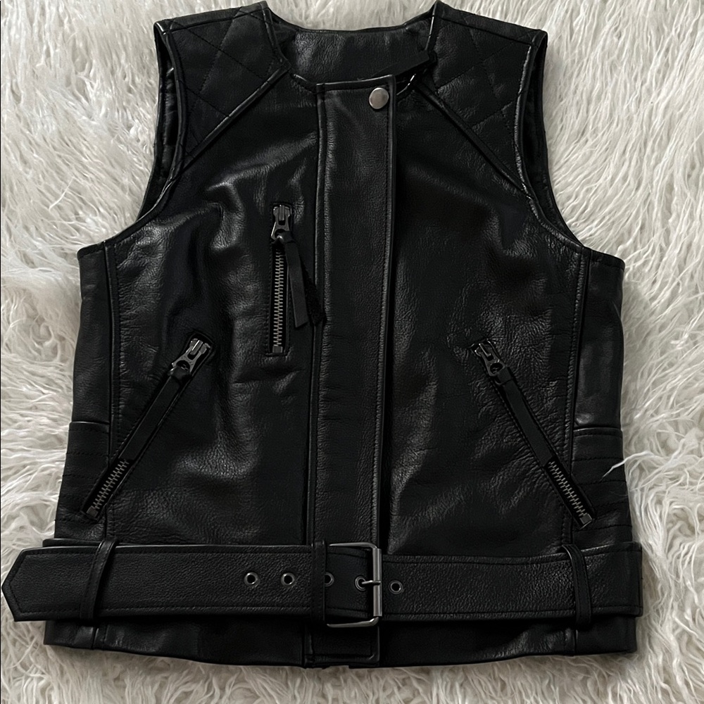 Madewell 
Black Leather Vest with Belt real 100% Leather and lining